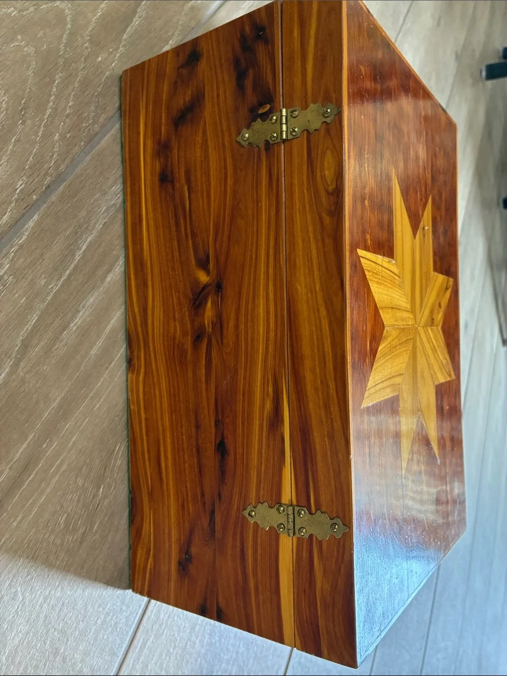 Handmade Wooden Jewelry/Storage Box with Inlaid Star 14x9.5x7